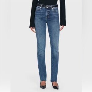 Frame Le High Straight Long Raw Hem Fray
in Mermaid Blue Denim, size 27